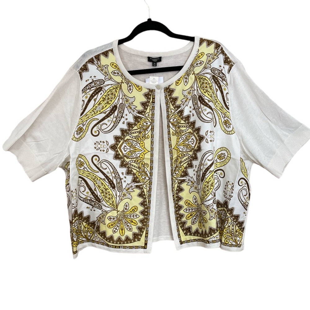 Talbot Cropped Silk Cardigan/Shrug Plus-Petite Size 3Xp NWT Pretty Paisly front